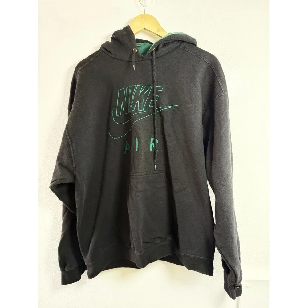 Vintage 90s Nike Air Hoodie Mens L Black Green Embroidered Made USA